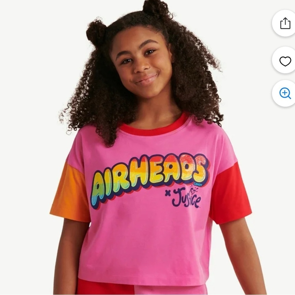 Justice Girl’s Airheads Colorblock Blast Cropped T-shirt Pink Red Orange Size M
